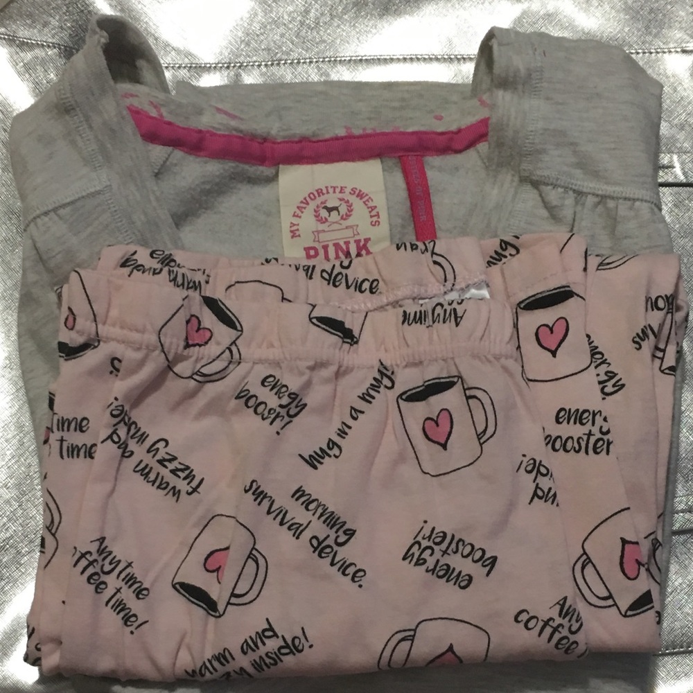 Coffee Pajama Pants& PINK Victoria’s Secret Hoodie